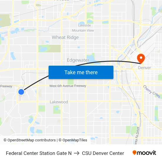 Federal Center Station Gate N to CSU Denver Center map