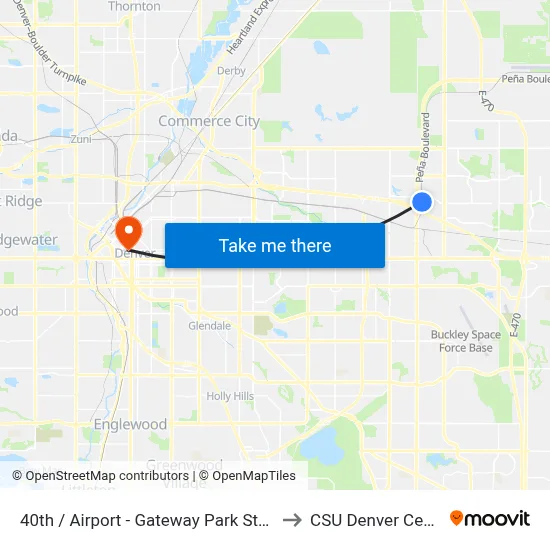 40th  / Airport - Gateway Park Station to CSU Denver Center map