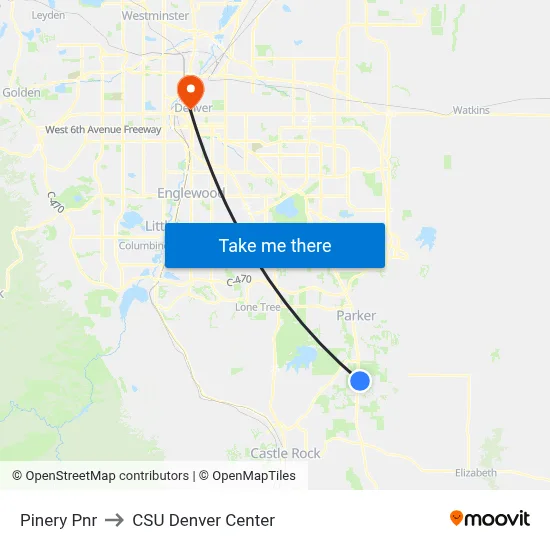 Pinery Pnr to CSU Denver Center map