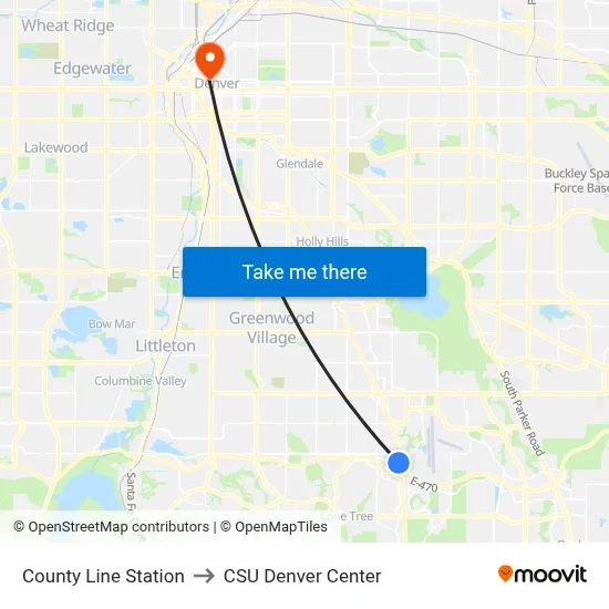 County Line Station to CSU Denver Center map