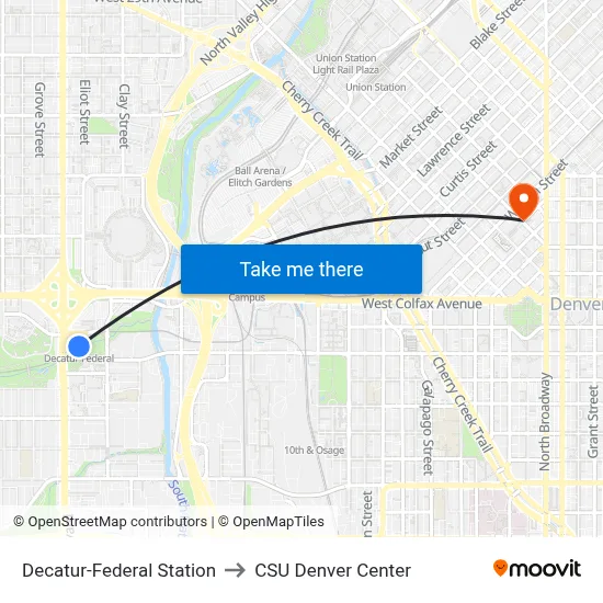 Decatur-Federal Station to CSU Denver Center map