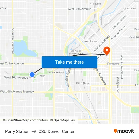 Perry Station to CSU Denver Center map