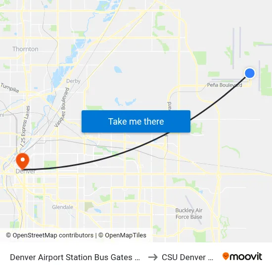 Denver Airport Station Bus Gates 6,7,8,9 & 10 to CSU Denver Center map