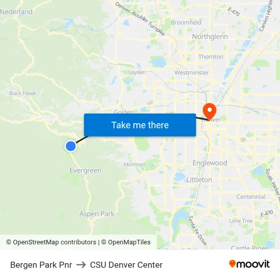 Bergen Park Pnr to CSU Denver Center map