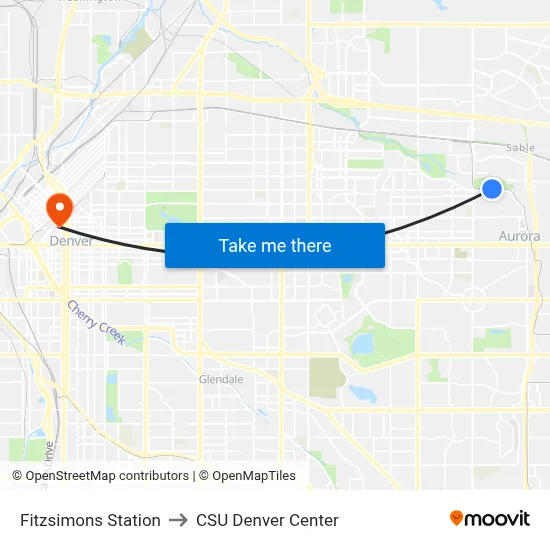 Fitzsimons Station to CSU Denver Center map