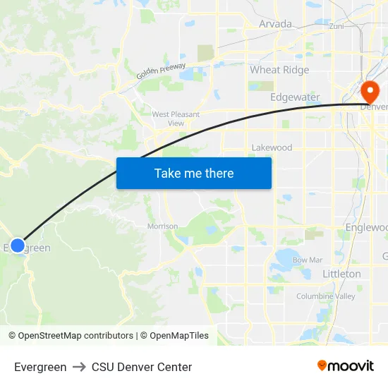Evergreen to CSU Denver Center map
