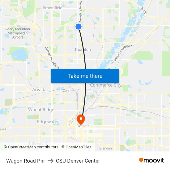 Wagon Road Pnr to CSU Denver Center map