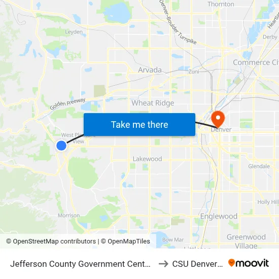 Jefferson County Government Center-Golden Station to CSU Denver Center map