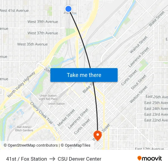 41st / Fox Station to CSU Denver Center map