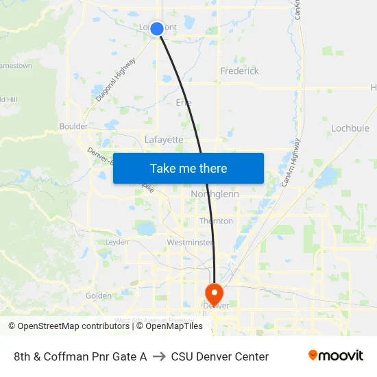 8th & Coffman Pnr Gate A to CSU Denver Center map