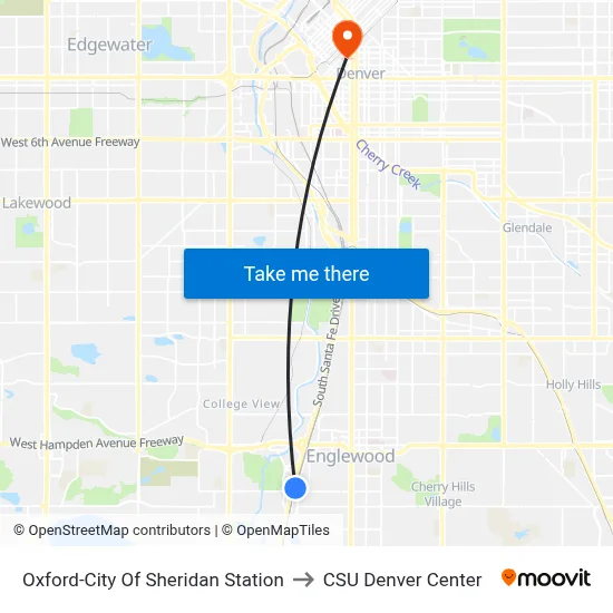 Oxford-City Of Sheridan Station to CSU Denver Center map