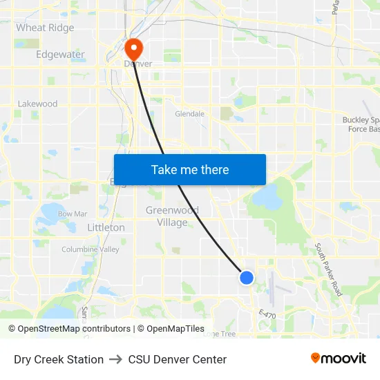 Dry Creek Station to CSU Denver Center map