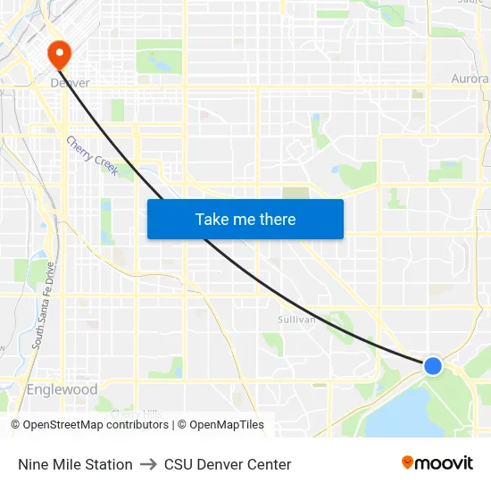 Nine Mile Station to CSU Denver Center map