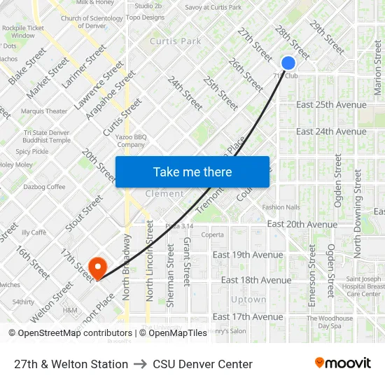 27th & Welton Station to CSU Denver Center map