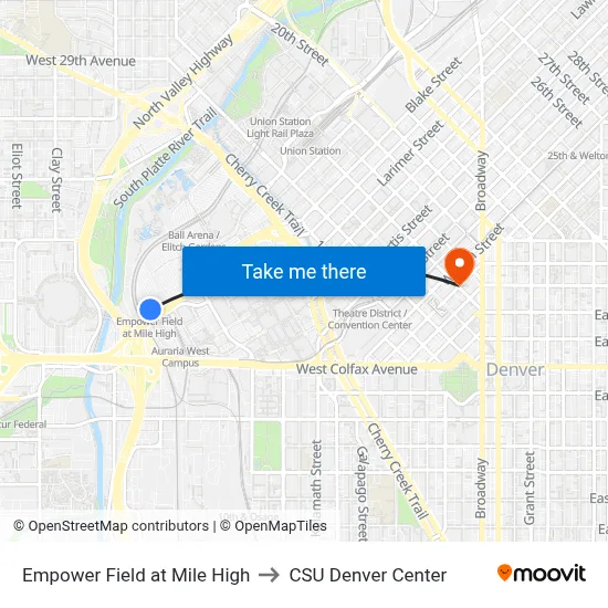 Empower Field at Mile High to CSU Denver Center map