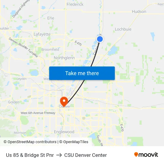 Us 85 & Bridge St Pnr to CSU Denver Center map