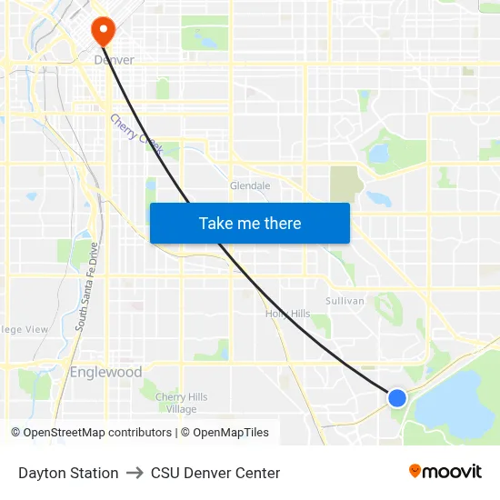 Dayton Station to CSU Denver Center map
