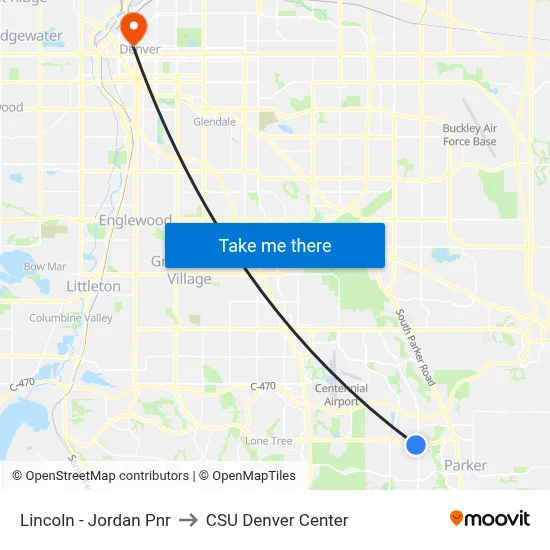 Lincoln - Jordan Pnr to CSU Denver Center map