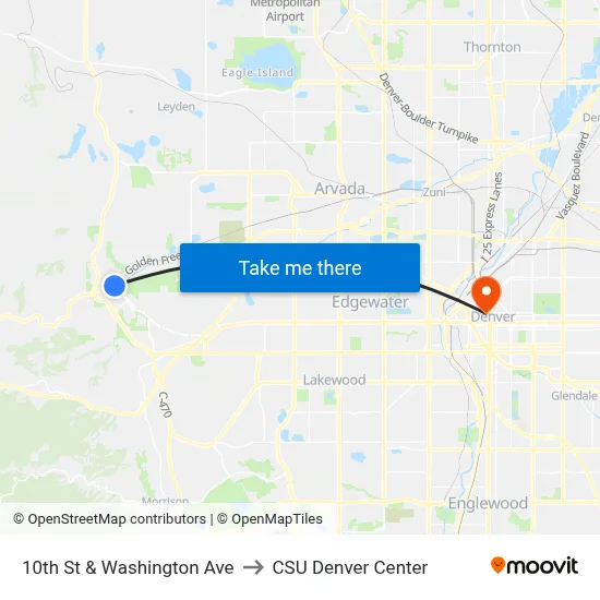 10th St & Washington Ave to CSU Denver Center map