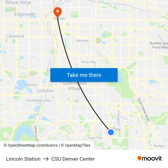 Lincoln Station to CSU Denver Center map