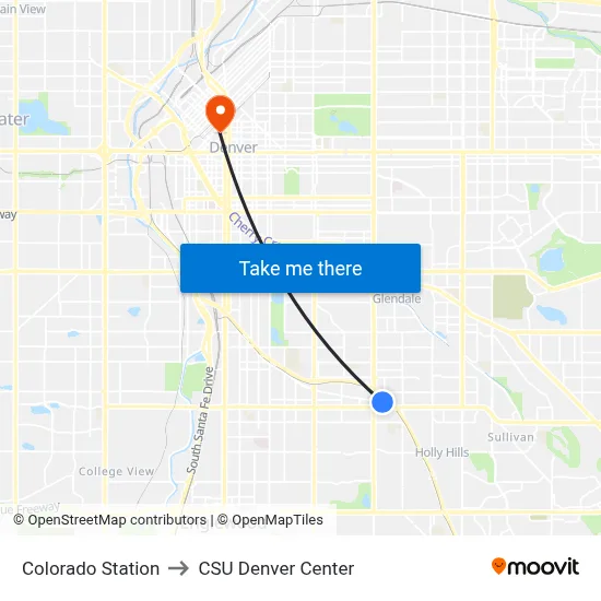Colorado Station to CSU Denver Center map