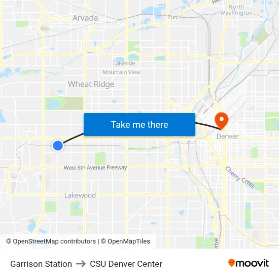 Garrison Station to CSU Denver Center map