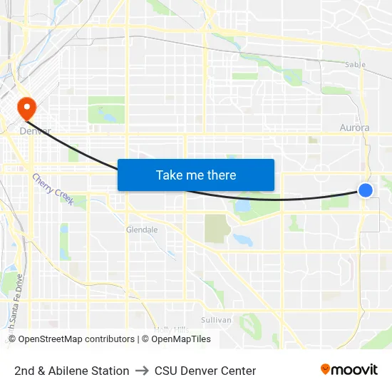 2nd & Abilene Station to CSU Denver Center map