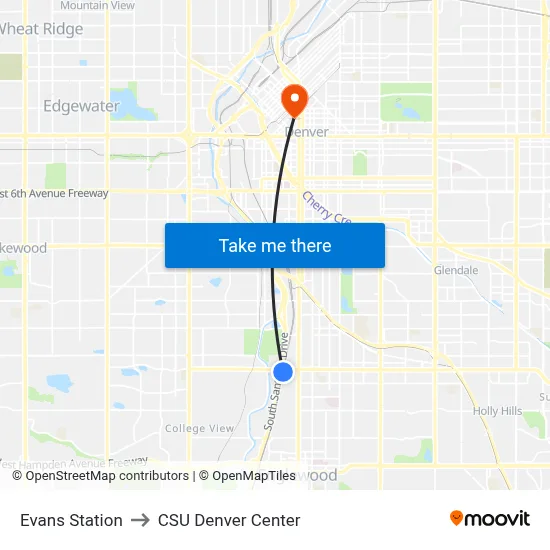 Evans Station to CSU Denver Center map