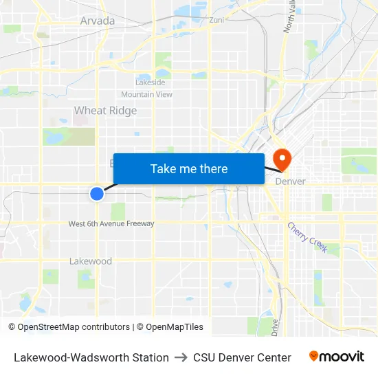 Lakewood-Wadsworth Station to CSU Denver Center map
