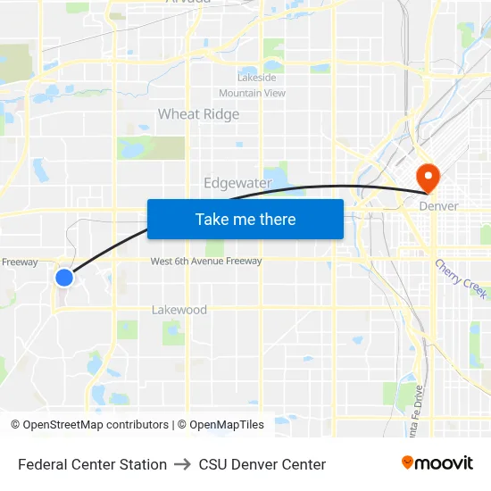 Federal Center Station to CSU Denver Center map
