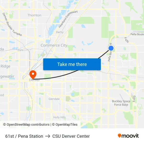 61st / Pena Station to CSU Denver Center map