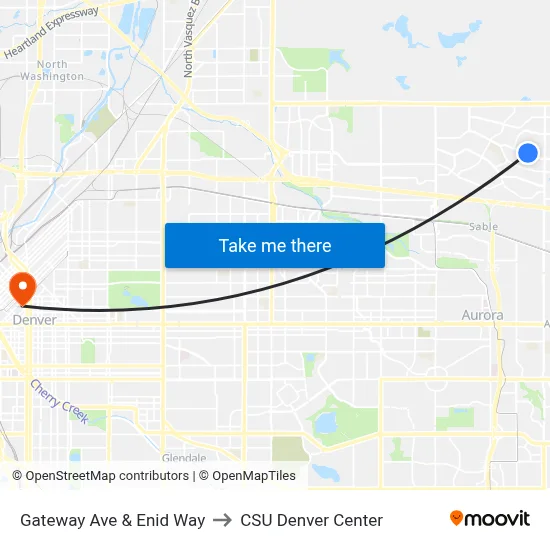 Gateway Ave & Enid Way to CSU Denver Center map