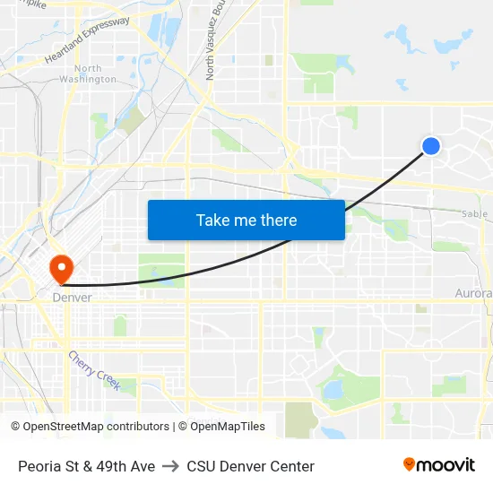 Peoria St & 49th Ave to CSU Denver Center map