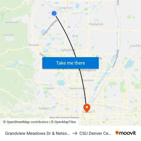 Grandview Meadows Dr & Nelson Rd to CSU Denver Center map