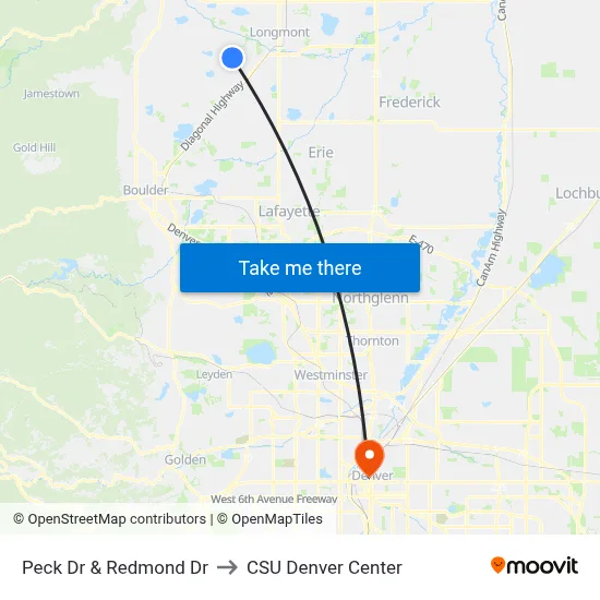 Peck Dr & Redmond Dr to CSU Denver Center map