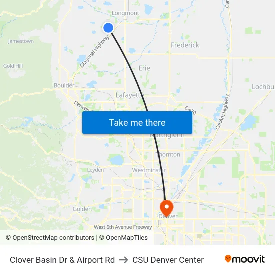 Clover Basin Dr & Airport Rd to CSU Denver Center map