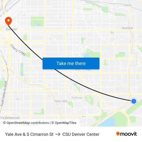 Yale Ave & S Cimarron St to CSU Denver Center map