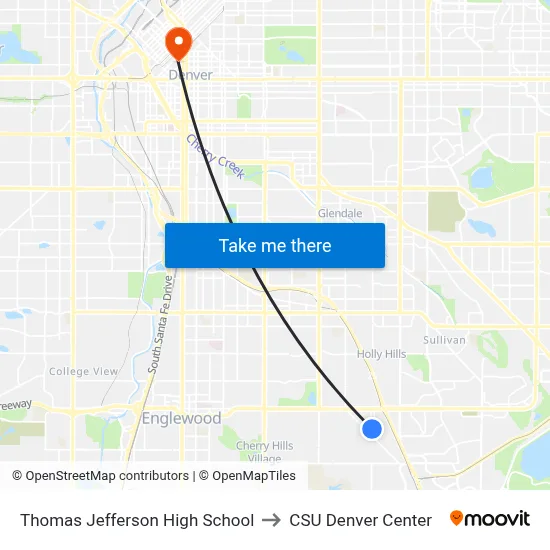 Thomas Jefferson High School to CSU Denver Center map