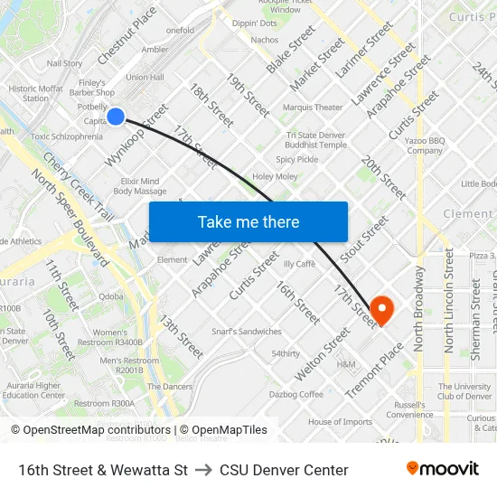 16th Street & Wewatta St to CSU Denver Center map