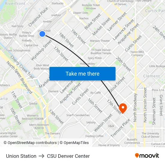 Union Station to CSU Denver Center map