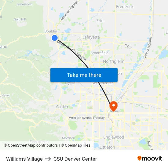 Williams Village to CSU Denver Center map