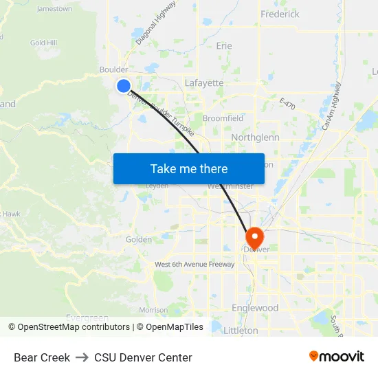 Bear Creek to CSU Denver Center map
