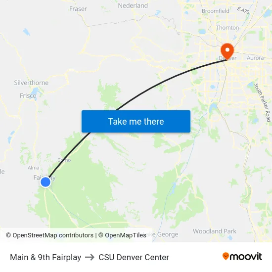 Main & 9th Fairplay to CSU Denver Center map