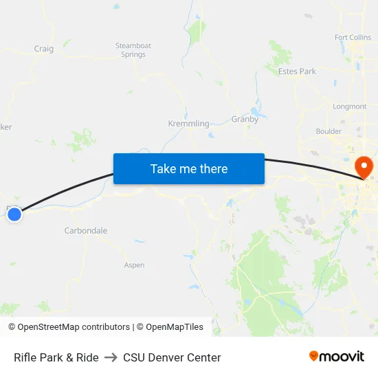 Rifle Park & Ride to CSU Denver Center map