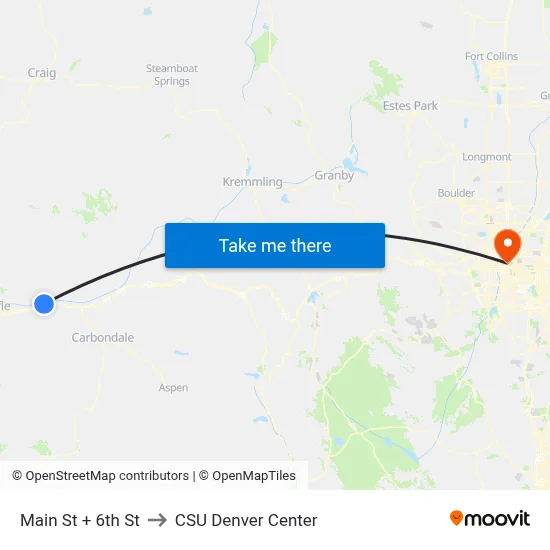 Main St + 6th St to CSU Denver Center map