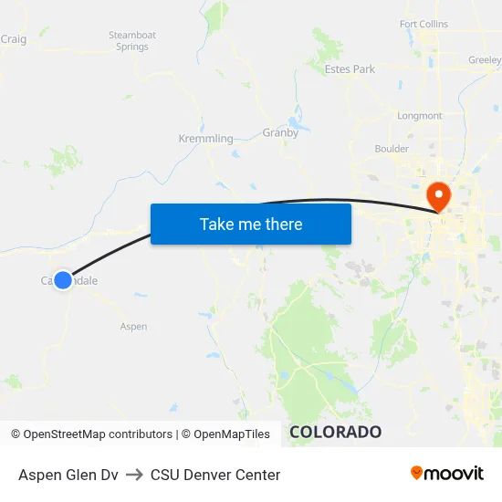 Aspen Glen Dv to CSU Denver Center map