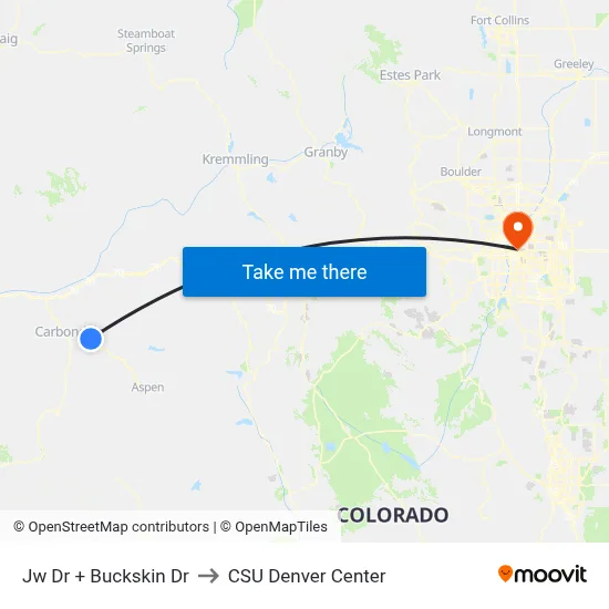 Jw Dr + Buckskin Dr to CSU Denver Center map