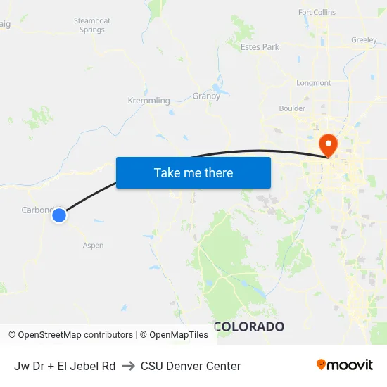 Jw Dr + El Jebel Rd to CSU Denver Center map