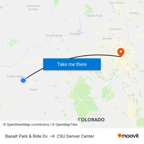 Basalt Park & Ride Dv to CSU Denver Center map