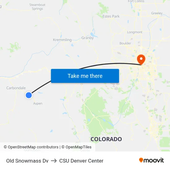 Old Snowmass Dv to CSU Denver Center map